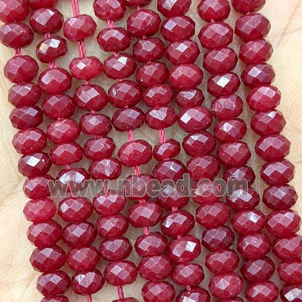 Red Dye Jade Beads Faceted Rondelle