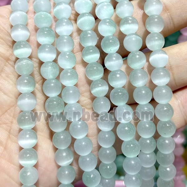 Cats Eye Round Beads Smooth Lt.green Dye