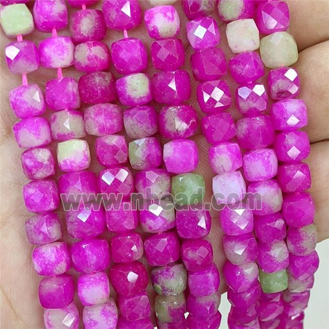 Hotpink Dye Jade Beads Faceted Cube