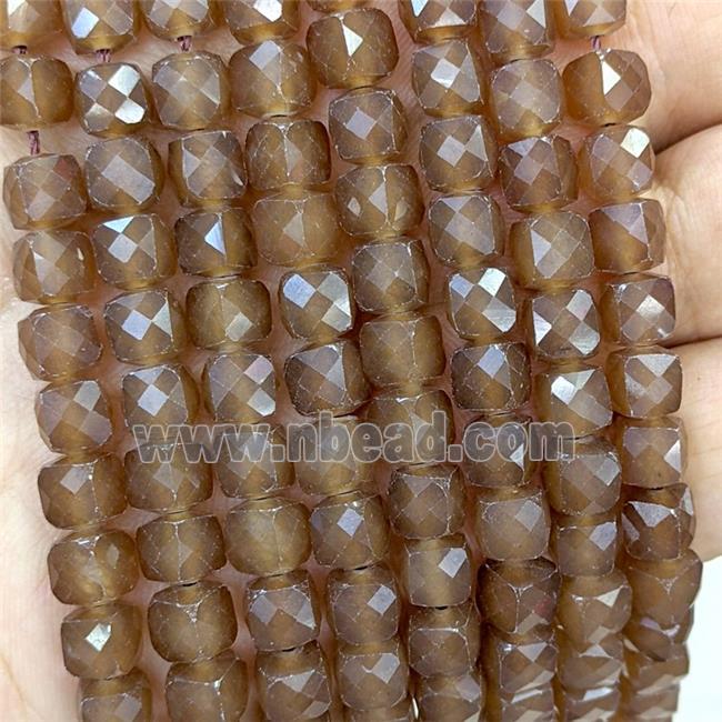 Coffee Dye Jade Beads Faceted Cube