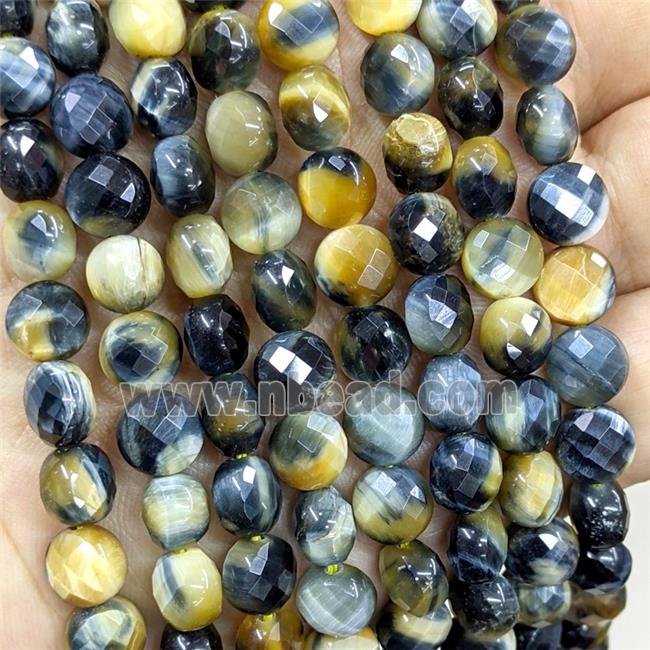Yellow Blue Tiger Eye Stone Beads Dye Faceted Coin