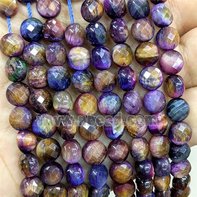 Tiger Eye Stone Beads Multicolor Dye Faceted Coin