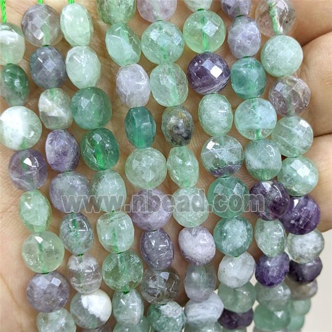 Natural Fluorite Beads Multicolor Faceted Coin