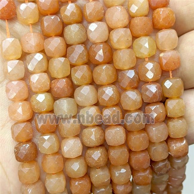 Natural Red Aventurine Beads Faceted Cube