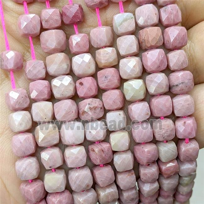 Natural Pink Wood Lace Jasper Beads Faceted Cube