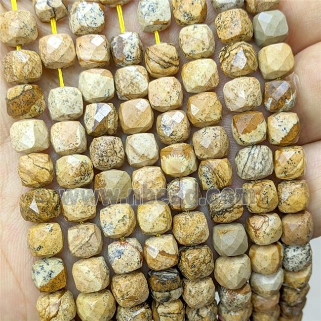 Natural Picture Jasper Beads Faceted Cube