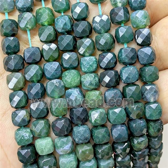 Natural Green Moss Agate Beads Faceted Cube