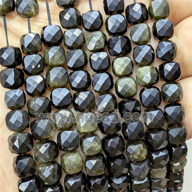 Natural Golden Obsidian Beads Faceted Cube