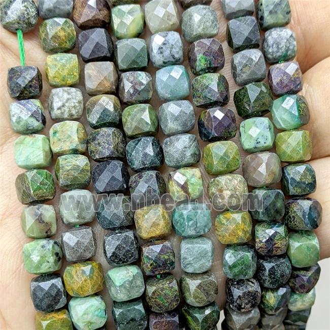 Natural Green Verdite Beads Faceted Cube