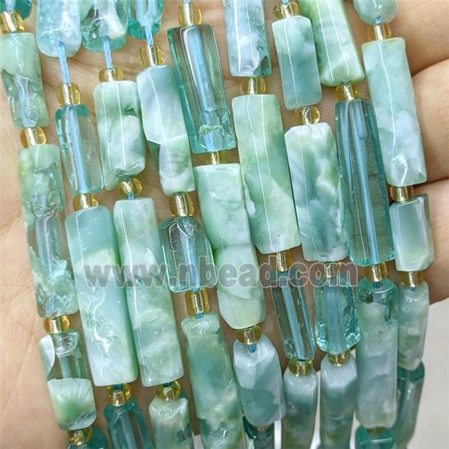 Green Peacock Angelite Tube Beads
