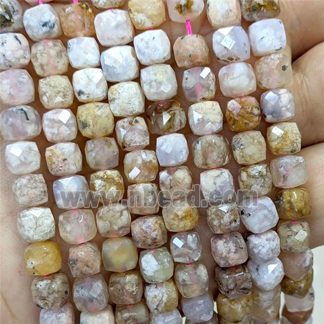 Natural Sakura Agate Beads Cherry Faceted Cube
