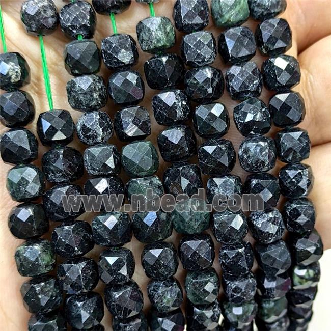 Chinese Nephrite Jade Beads Dark Green Dye Faceted Cube