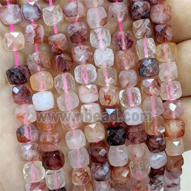 Natural Red Hematoid Quartz Beads Faceted Cube