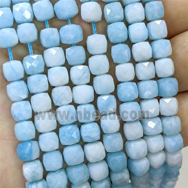 Blue Dye Jade Beads Faceted Cube