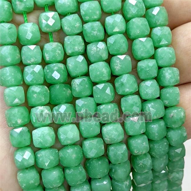 Green Nephrite Jade Beads Dye Faceted Cube