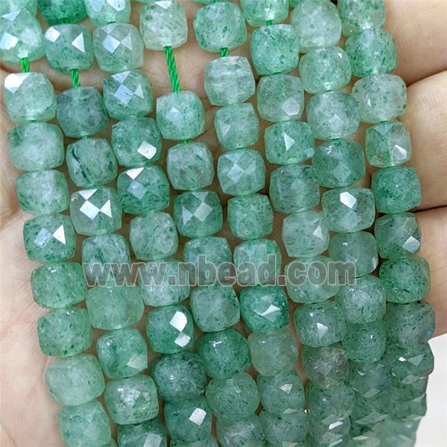 Natural Green Strawberry Quartz Beads Faceted Cube