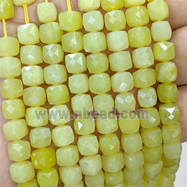 Natural Lemon Jade Beads Olive Faceted Cube