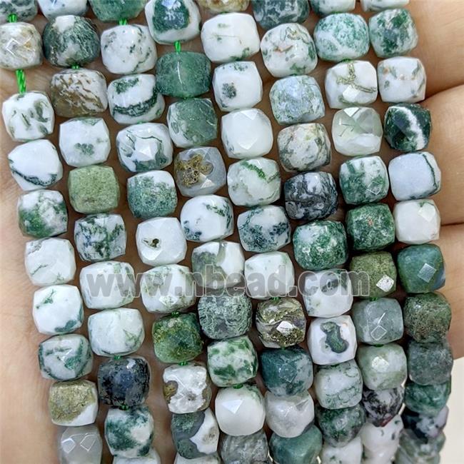 Natural Green Tree Agate Beads Faceted Cube