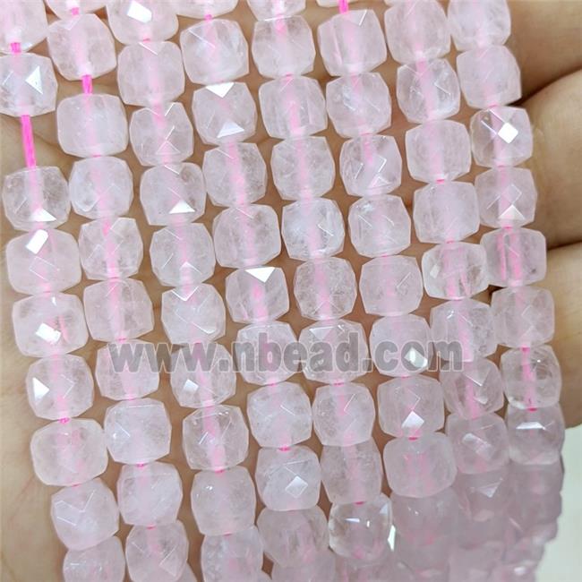 Natural Pink Rose Quartz Beads Faceted Cube