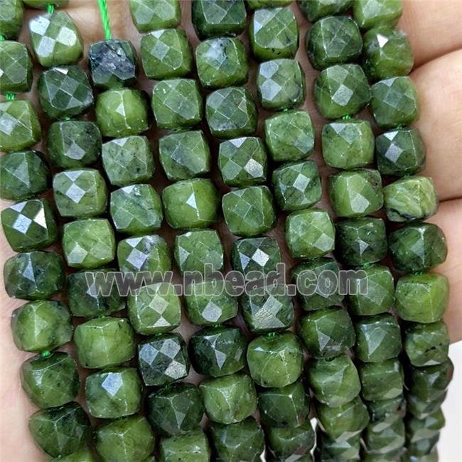 Natural Chinese Nephrite Jade Beads Green Dye Faceted Cube