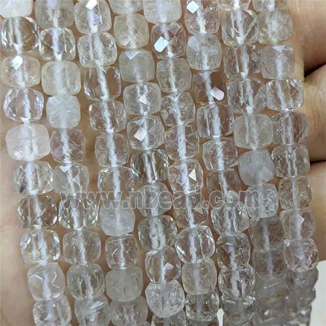 Natural Clear Quartz Beads Faceted Cube C-Grade