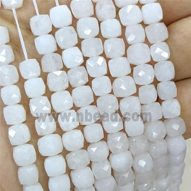 White Nephrite Jade Beads Dye Faceted Cube