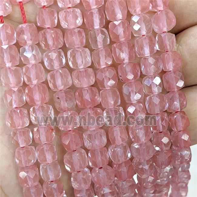 Pink Synthetic Quartz Beads Faceted Cube