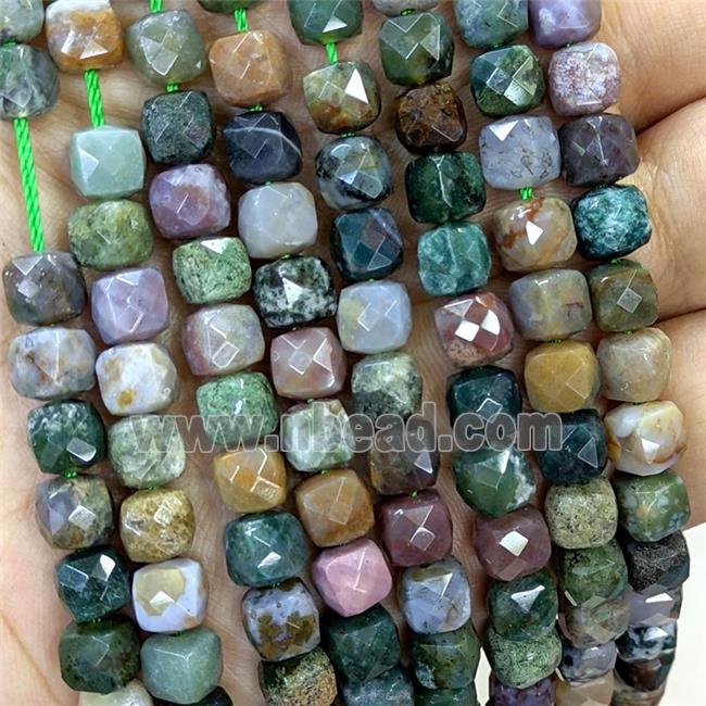 Natural Indian Agate Beads Faceted Cube