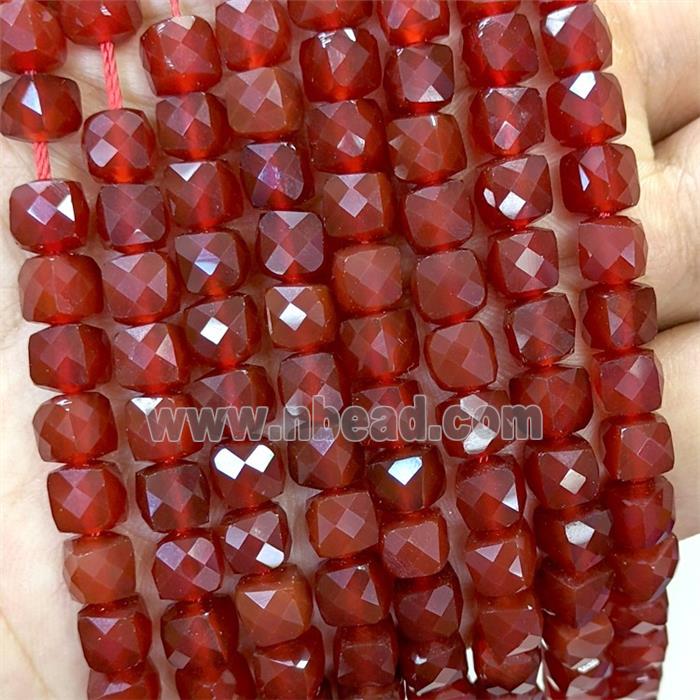 Natural Red Carnelian Agate Beads Dye Faceted Cube
