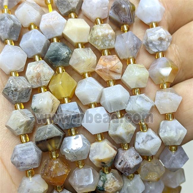 Natural Bamboo Agate Beads Cutted Bicone
