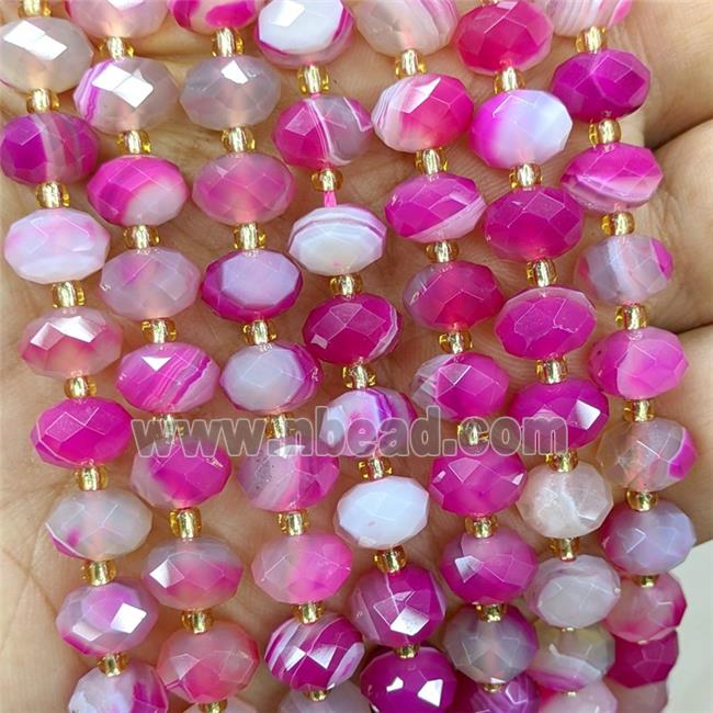 Hotpink Striped Agate Beads Faceted Rondelle Dye