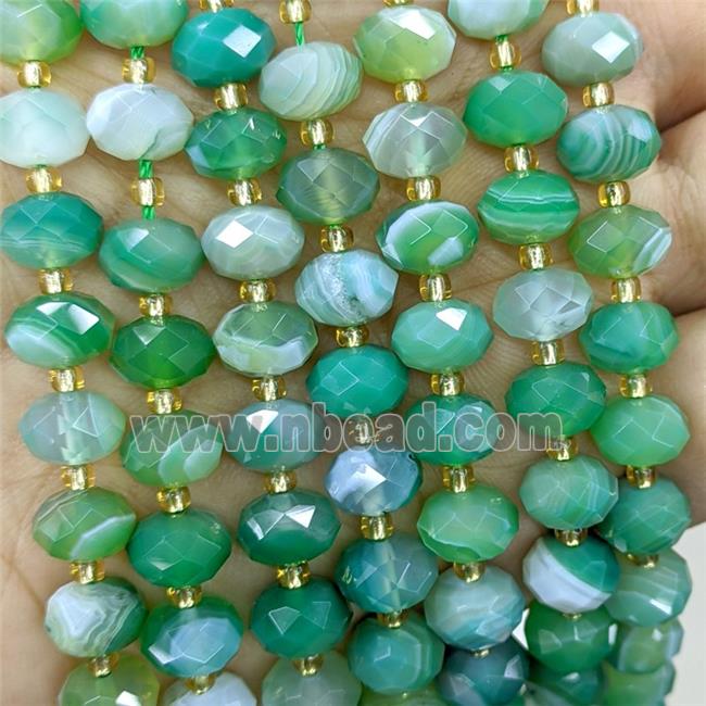 Green Coffee Stripe Agate Beads Banded Faceted Rondelle Dye