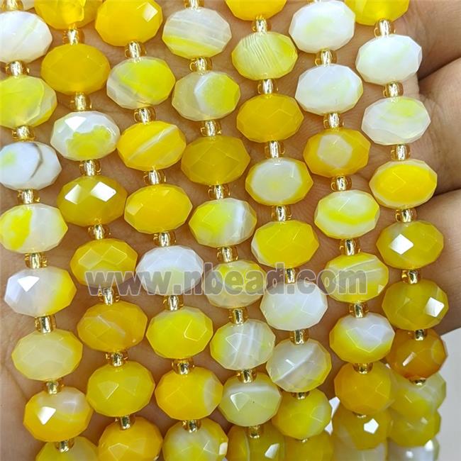 Yellow Coffee Stripe Agate Beads Banded Faceted Rondelle Dye
