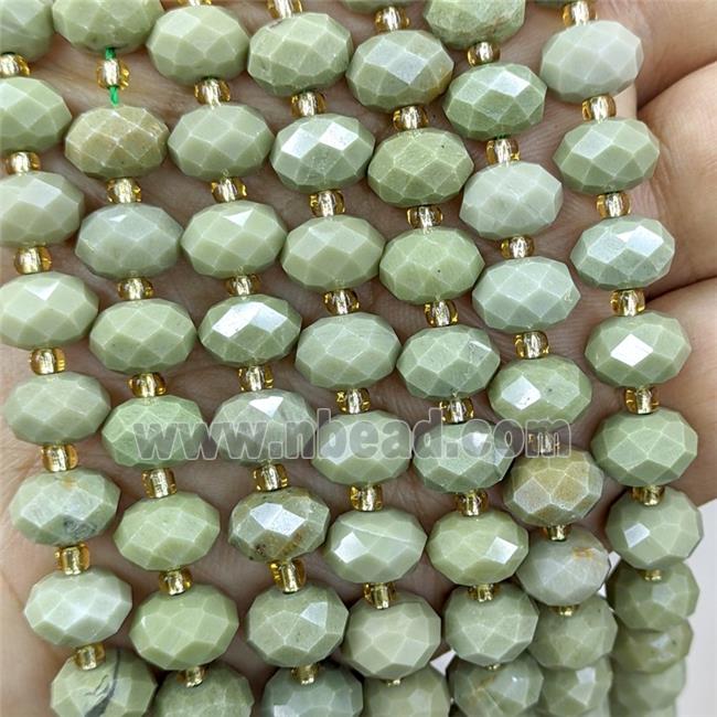 Natural Chinese Alashan Agate Beads Green Faceted Rondelle