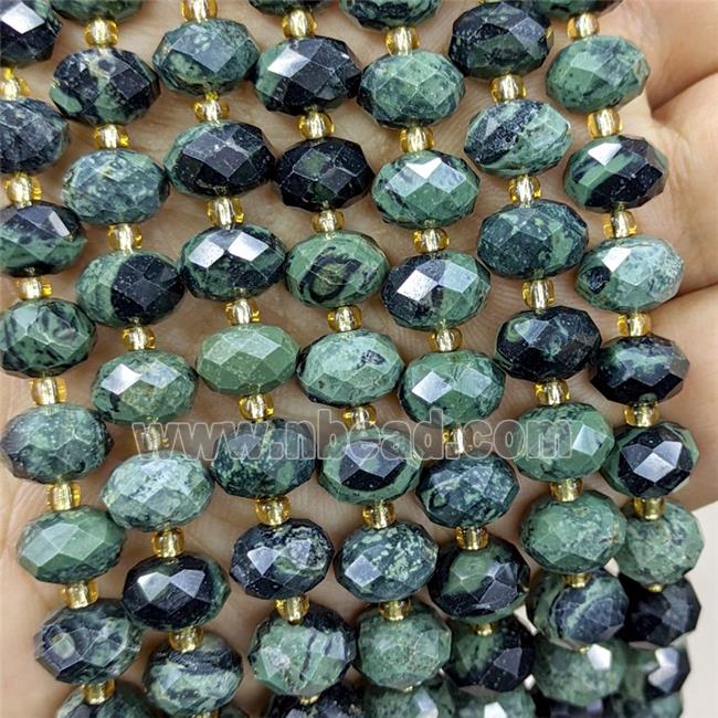 Natural Green Kambaba Jasper Beads Faceted Rondelle