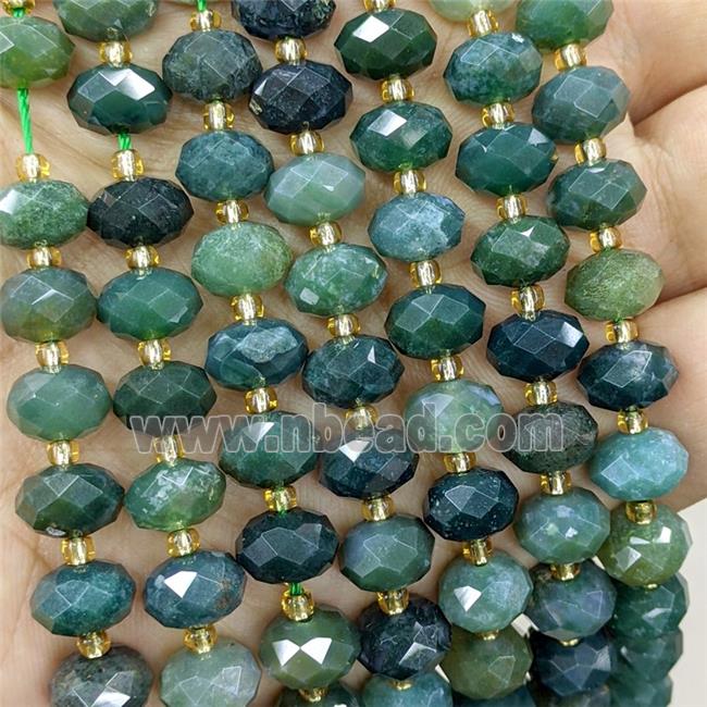 Natural Green Moss Agate Beads Faceted Rondelle