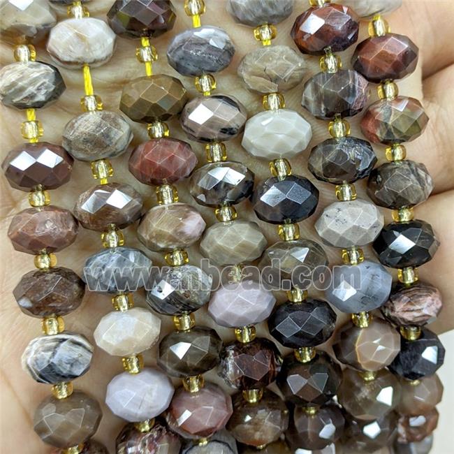 Natural Wood Petrified Jasper Beads Faceted Rondelle