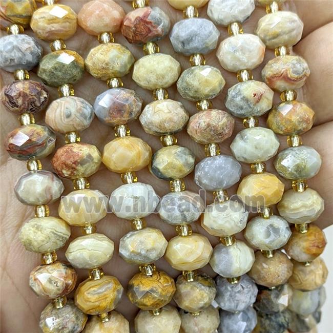 Natural Yellow Crazy Lace Agate Beads Faceted Rondelle