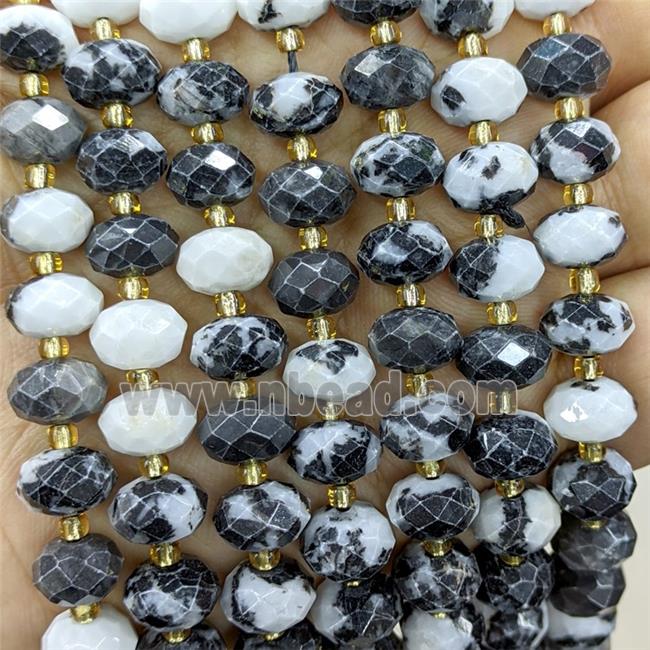 Natural Zebra Jasper Beads Faceted Rondelle Black White