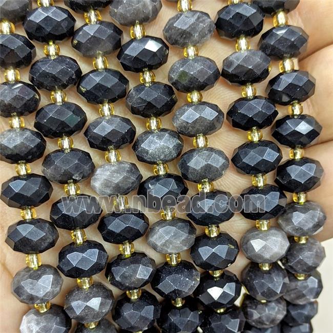Silver Obsidian Beads Faceted Rondelle