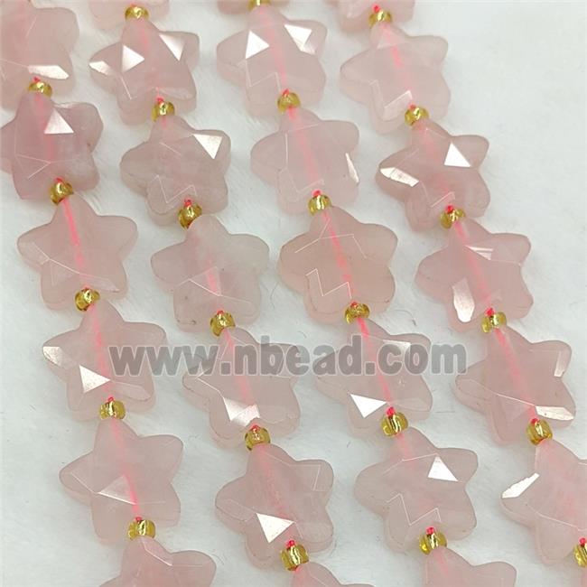 Natural Pink Rose Quartz Star Beads Faceted