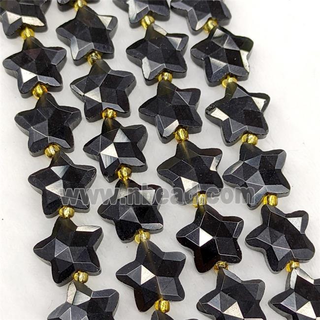 Natural Black Obsidian Star Beads Faceted