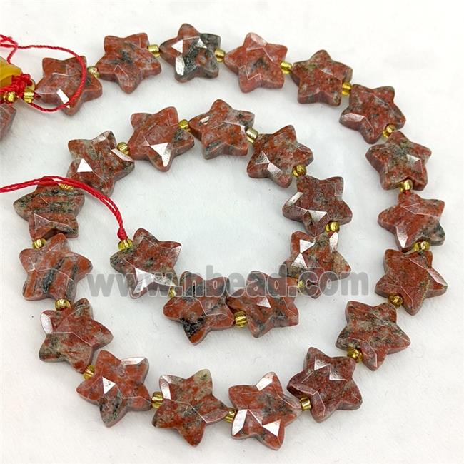 Natural Red Sesame Jasper Star Beads Faceted