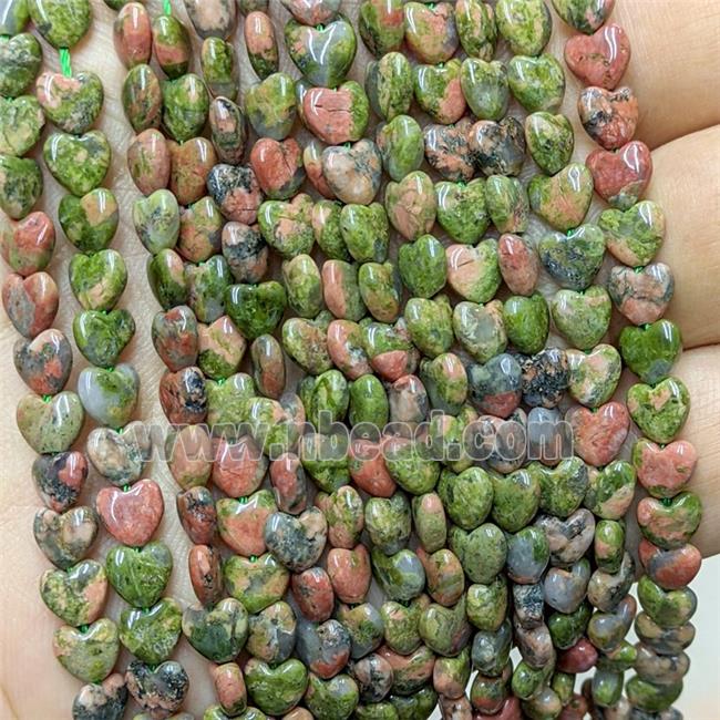 Natural Unakite Heart Beads