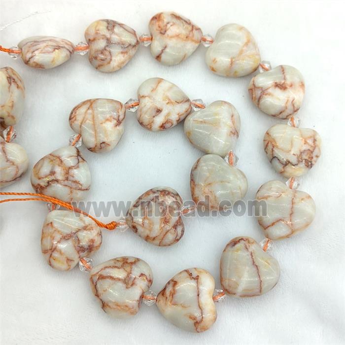 Natural Red Silk Jasper Heart Beads