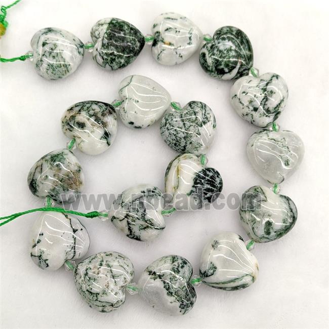 Natural Green Tree Agate Heart Beads