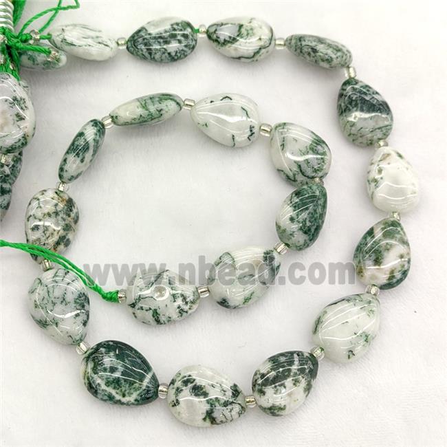 Natural Green Tree Agate Teardrop Beads