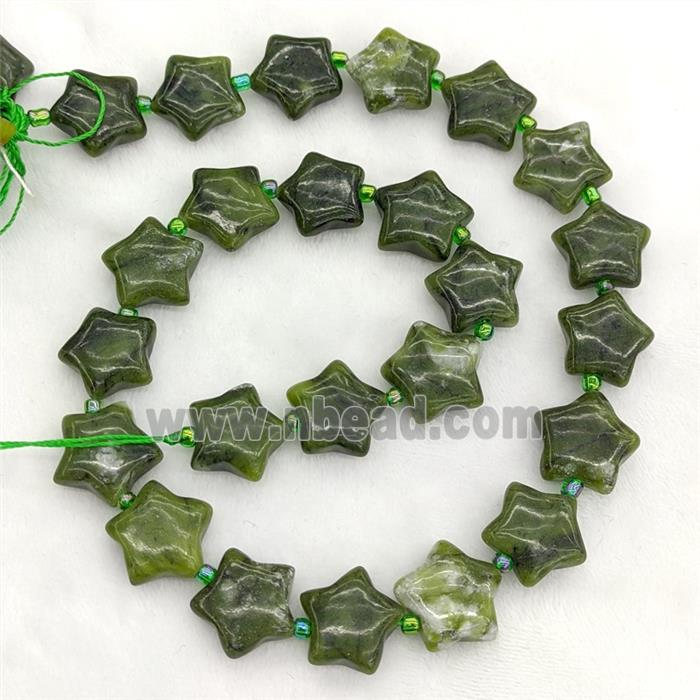 Natural Green Chinese Nephrite Jade Star Beads