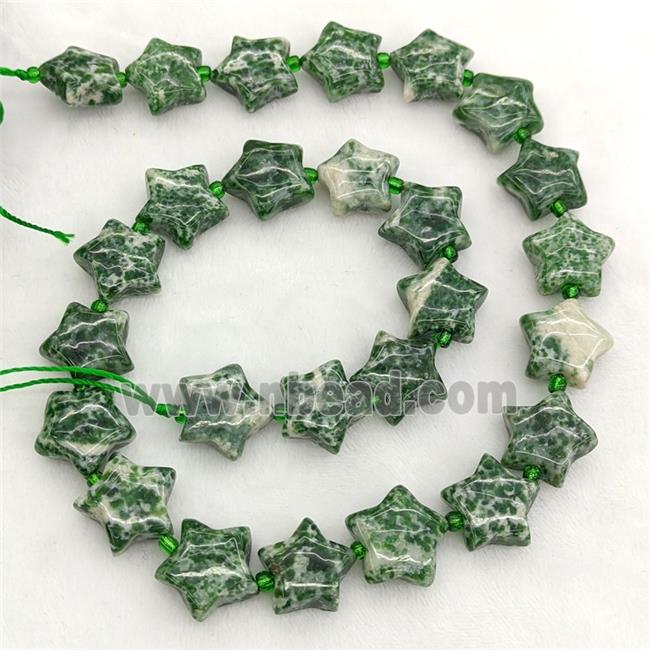 Natural Green Dalmatian Jasper Star Beads