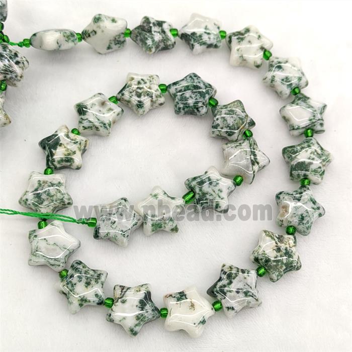 Natural Green Tree Agate Star Beads